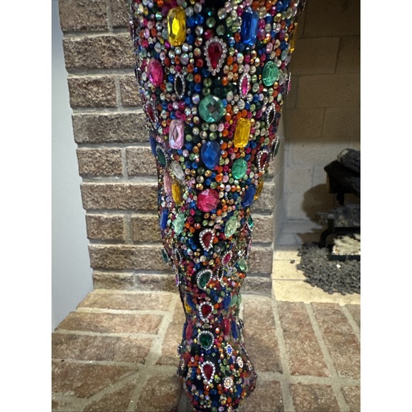 AZALEA WANG Ecstatic Multi Stiletto Rhinestone Tall Boots Size 10 Barbiecore - Picture 15 of 16